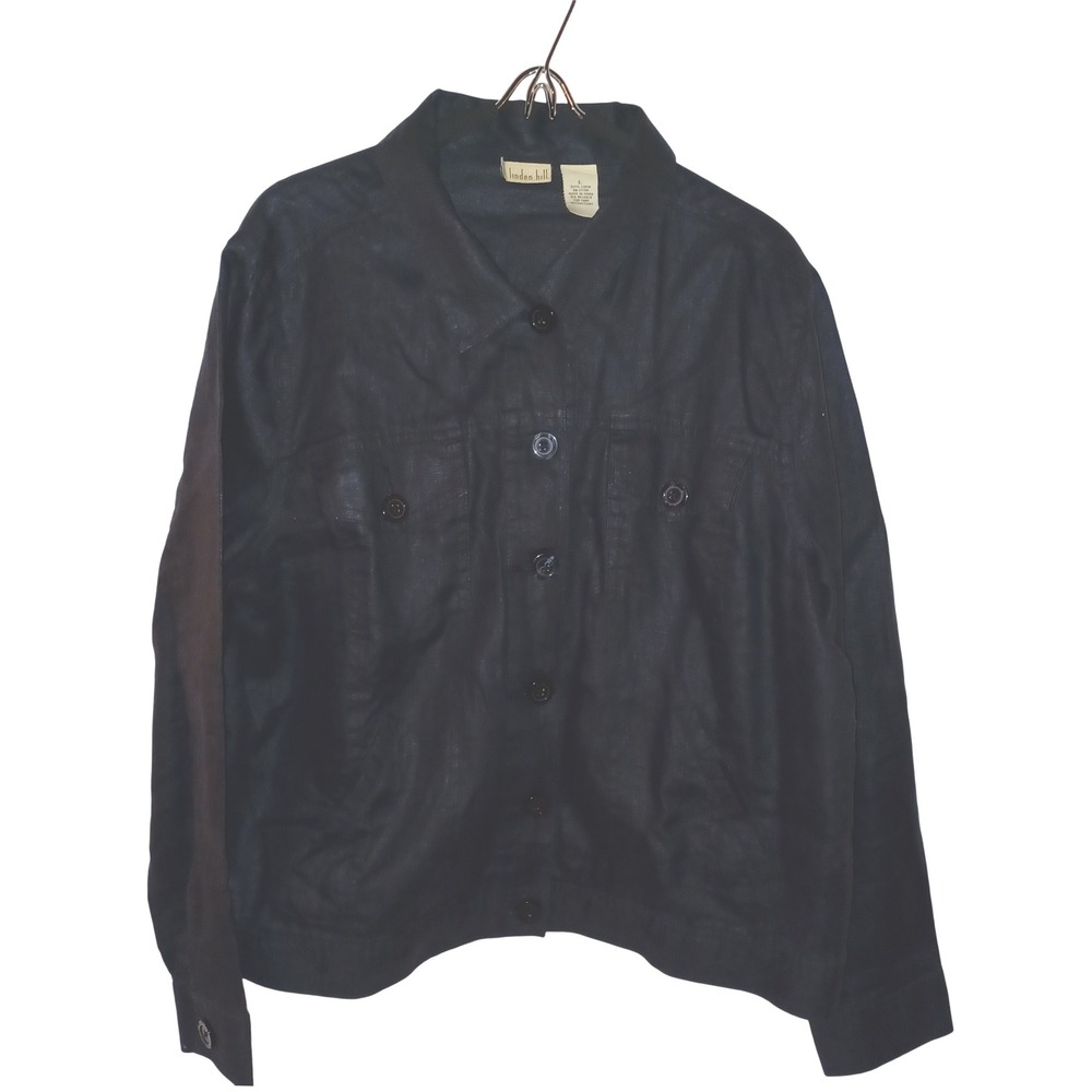 Linden Hill Linen Shirt Jacket Womens L Black Lagenlook Capsule Coastal Layer - Picture 2 of 8